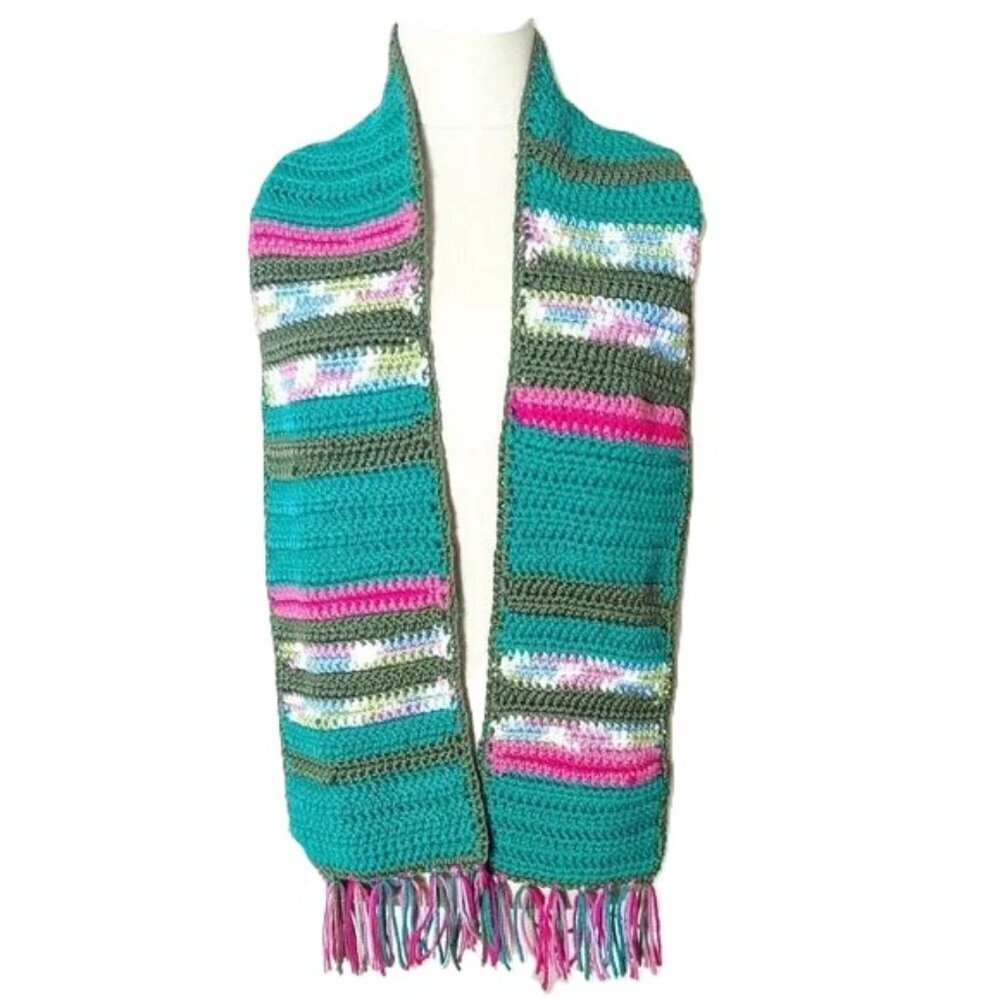 Handmade Scarf‎ Knit Crochet Vintage Boho Dopamine Dressing